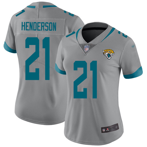 Nike Jacksonville Jaguars 21 C.J. Henderson Silver Women Stitched NFL Limited Inverted Legend Jersey